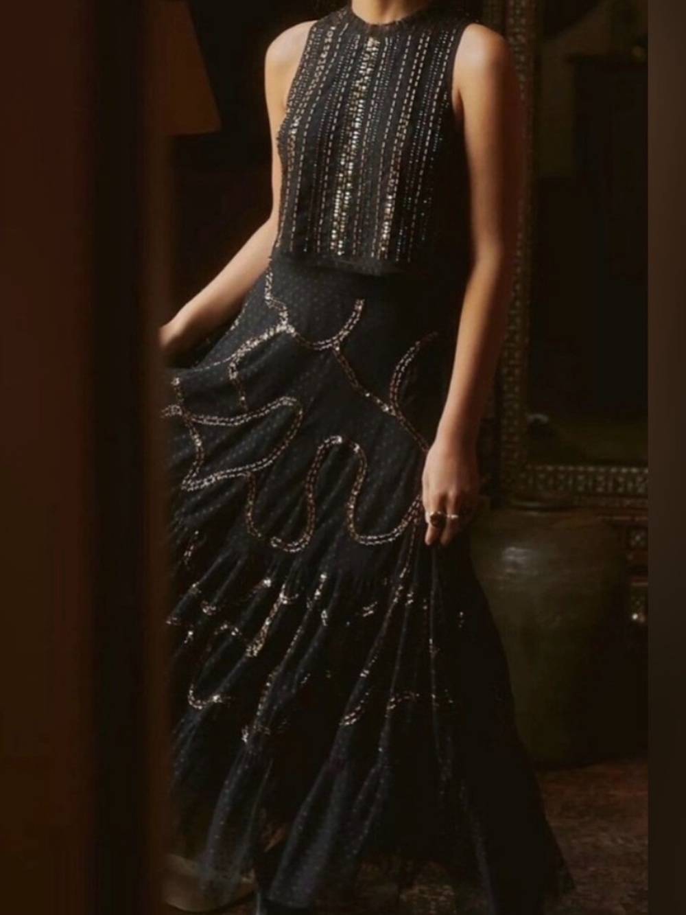 Anthropologie Black Beaded Sleeveless Maxi skirt & top SET

Wore 1 to a wedding